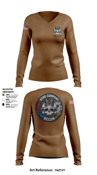 Womens Long Sleeve Vneck Shirt, ECHO COMPANY, 3-60TH IN, Army, Teamtime, Team time, sublimation, custom sports apparel, team uniforms, spirit wear, spiritwear, sports uniforms, custom shirts, team store, custom team store, fundraiser sports, apparel fundraiser
