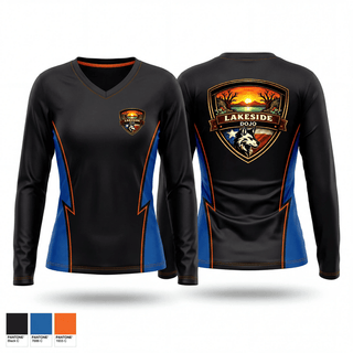 Womens Long Sleeve Vneck Shirt, Lakeside Dojo, , Teamtime, Team time, sublimation, custom sports apparel, team uniforms, spirit wear, spiritwear, sports uniforms, custom shirts, team store, custom team store, fundraiser sports, apparel fundraiser