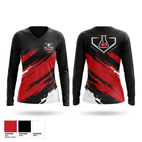 Womens Long Sleeve Vneck Shirt, Elite Swing Lab, Baseball, Teamtime, Team time, sublimation, custom sports apparel, team uniforms, spirit wear, spiritwear, sports uniforms, custom shirts, team store, custom team store, fundraiser sports, apparel fundraiser