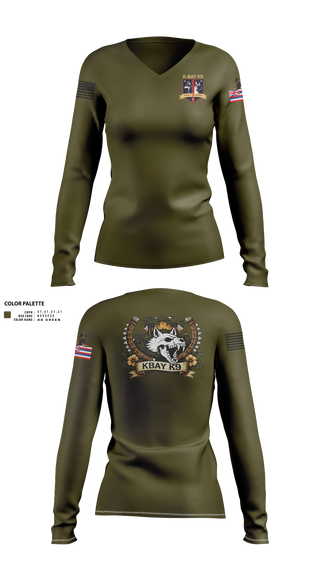 Womens Long Sleeve Vneck Shirt, MCBH PMO MWD Section, Marines, Teamtime, Team time, sublimation, custom sports apparel, team uniforms, spirit wear, spiritwear, sports uniforms, custom shirts, team store, custom team store, fundraiser sports, apparel fundraiser