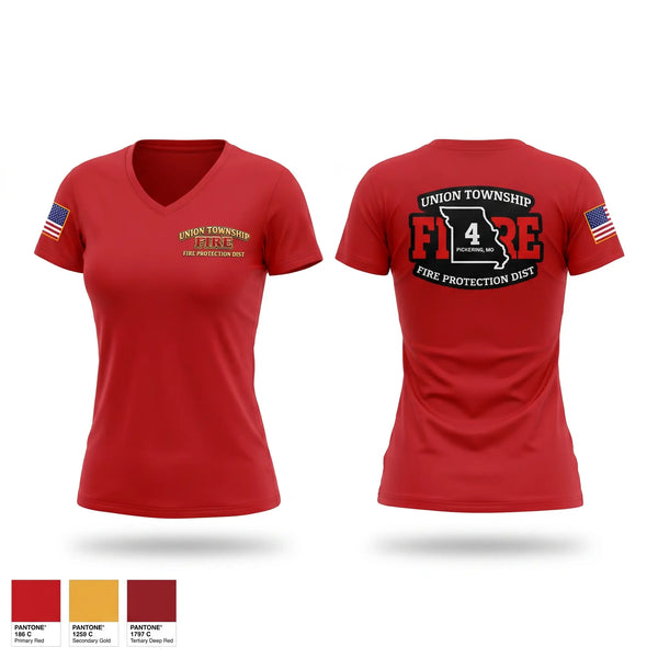 Womens Short Sleeve Vneck Shirt, UNION TOWNSHIP FIRE PROTECTION DISTRICT, Fire Department, Teamtime, Team time, sublimation, custom sports apparel, team uniforms, spirit wear, spiritwear, sports uniforms, custom shirts, team store, custom team store, fundraiser sports, apparel fundraiser