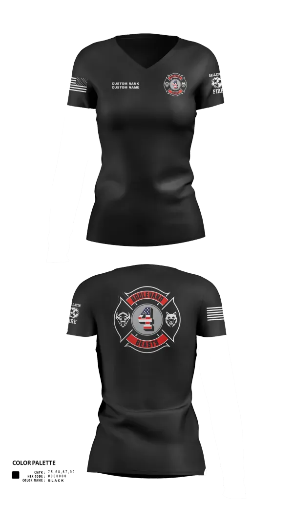 Womens Short Sleeve Vneck Shirt, Gallatin Fire Department Station 4, Fire Department, Teamtime, Team time, sublimation, custom sports apparel, team uniforms, spirit wear, spiritwear, sports uniforms, custom shirts, team store, custom team store, fundraiser sports, apparel fundraiser