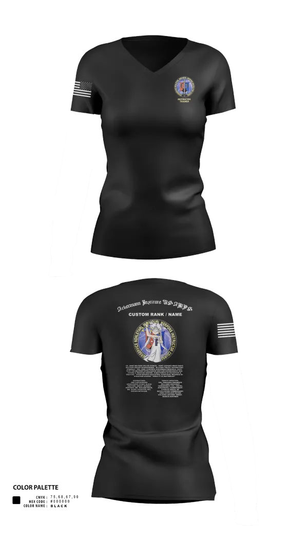 Womens Short Sleeve Vneck Shirt, Fort Leonard Wood Basic Military Police Schoolhouse Instructors & Faculty, , Teamtime, Team time, sublimation, custom sports apparel, team uniforms, spirit wear, spiritwear, sports uniforms, custom shirts, team store, custom team store, fundraiser sports, apparel fundraiser