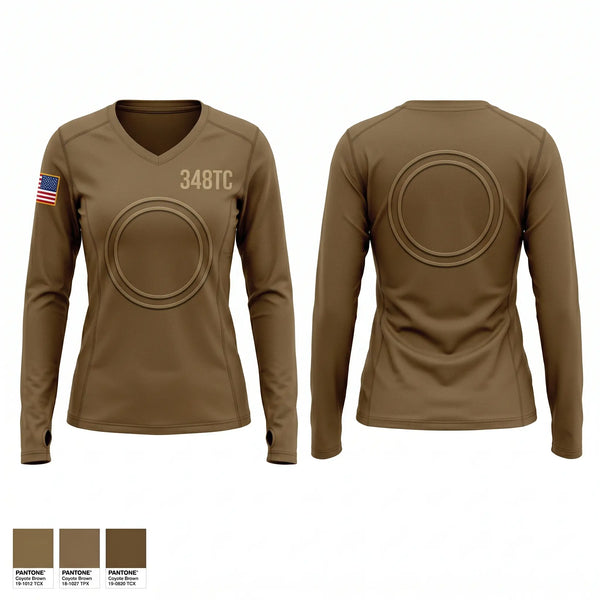 Womens Long Sleeve Vneck Shirt, 348TC, Army, Teamtime, Team time, sublimation, custom sports apparel, team uniforms, spirit wear, spiritwear, sports uniforms, custom shirts, team store, custom team store, fundraiser sports, apparel fundraiser