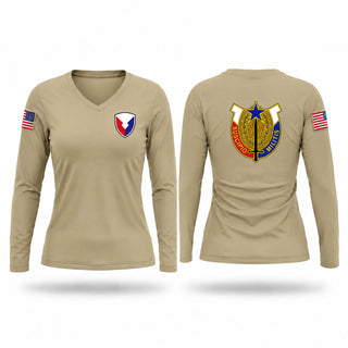 Womens Long Sleeve Vneck Shirt, 407th AFSB, Army, Teamtime, Team time, sublimation, custom sports apparel, team uniforms, spirit wear, spiritwear, sports uniforms, custom shirts, team store, custom team store, fundraiser sports, apparel fundraiser