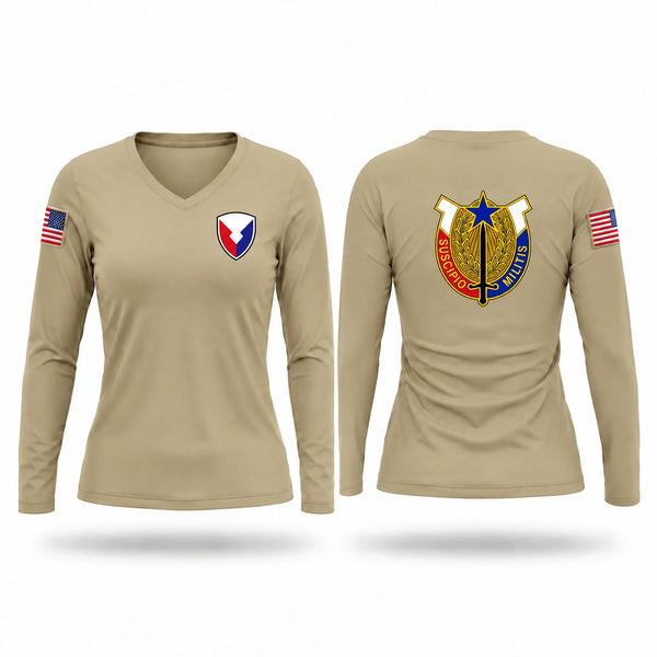 Womens Long Sleeve Vneck Shirt, 407th AFSB, Army, Teamtime, Team time, sublimation, custom sports apparel, team uniforms, spirit wear, spiritwear, sports uniforms, custom shirts, team store, custom team store, fundraiser sports, apparel fundraiser
