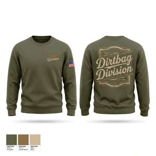 Crew Neck Sweatshirt, Dirtbag Division, Army, Teamtime, Team time, sublimation, custom sports apparel, team uniforms, spirit wear, spiritwear, sports uniforms, custom shirts, team store, custom team store, fundraiser sports, apparel fundraiser