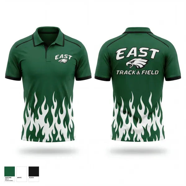 Short Sleeve Performance Polo, East Henderson High School, Track & Field, Teamtime, Team time, sublimation, custom sports apparel, team uniforms, spirit wear, spiritwear, sports uniforms, custom shirts, team store, custom team store, fundraiser sports, apparel fundraiser