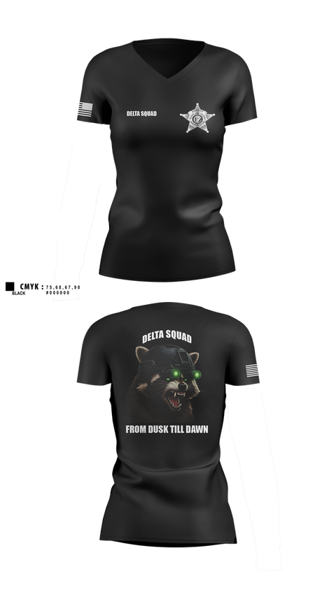 Womens Short Sleeve Vneck Shirt, Delta Squad, , Teamtime, Team time, sublimation, custom sports apparel, team uniforms, spirit wear, spiritwear, sports uniforms, custom shirts, team store, custom team store, fundraiser sports, apparel fundraiser