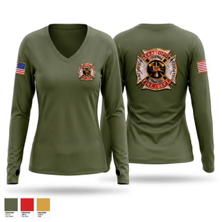 Womens Long Sleeve Vneck Shirt, Sebastopol Fire Department, Fire Department, Teamtime, Team time, sublimation, custom sports apparel, team uniforms, spirit wear, spiritwear, sports uniforms, custom shirts, team store, custom team store, fundraiser sports, apparel fundraiser