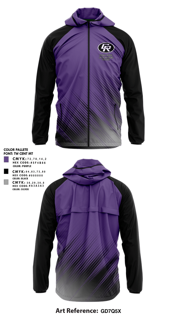 Windbreaker, Cedar Ridge Lady Raiders Soccer, Women's Soccer, Teamtime, Team time, sublimation, custom sports apparel, team uniforms, spirit wear, spiritwear, sports uniforms, custom shirts, team store, custom team store, fundraiser sports, apparel fundraiser