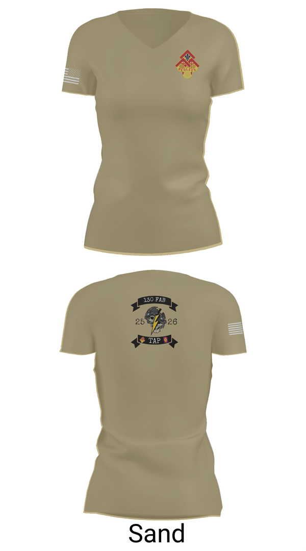 Womens Short Sleeve Vneck Shirt, 130th FAB Target Acquisition Platoon, , Teamtime, Team time, sublimation, custom sports apparel, team uniforms, spirit wear, spiritwear, sports uniforms, custom shirts, team store, custom team store, fundraiser sports, apparel fundraiser
