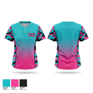 Two Button Softball Jersey, Pretty Gritty, Softball, Teamtime, Team time, sublimation, custom sports apparel, team uniforms, spirit wear, spiritwear, sports uniforms, custom shirts, team store, custom team store, fundraiser sports, apparel fundraiser
