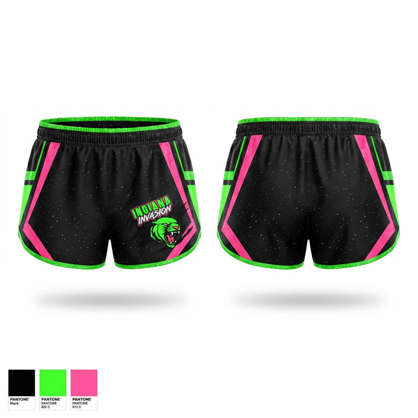 Womens Shorts, Indiana Invasion Inc., Cheer, Teamtime, Team time, sublimation, custom sports apparel, team uniforms, spirit wear, spiritwear, sports uniforms, custom shirts, team store, custom team store, fundraiser sports, apparel fundraiser