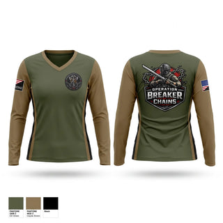 Womens Long Sleeve Vneck Shirt, Operation Breaker Of Chains IN NC., , Teamtime, Team time, sublimation, custom sports apparel, team uniforms, spirit wear, spiritwear, sports uniforms, custom shirts, team store, custom team store, fundraiser sports, apparel fundraiser