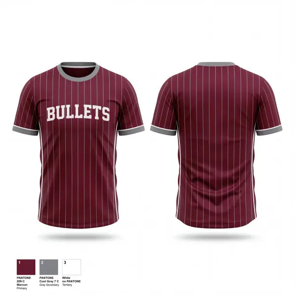 Old School Cotton Feel Shirt, Bullets, Baseball, Teamtime, Team time, sublimation, custom sports apparel, team uniforms, spirit wear, spiritwear, sports uniforms, custom shirts, team store, custom team store, fundraiser sports, apparel fundraiser