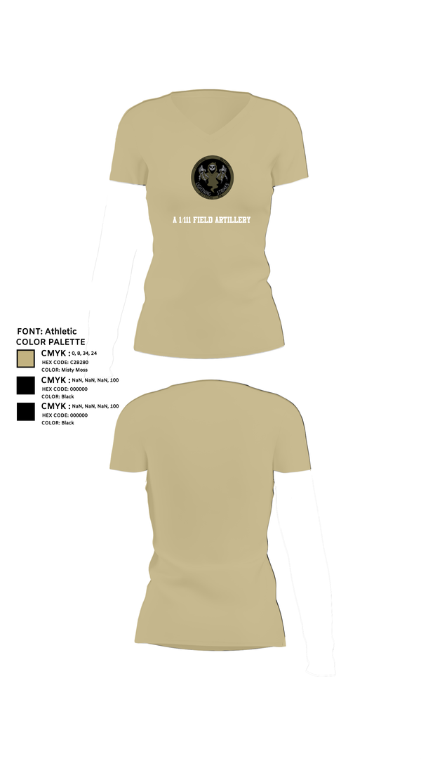 Womens Short Sleeve Vneck Shirt, A 1/111 Field Artillery, , Teamtime, Team time, sublimation, custom sports apparel, team uniforms, spirit wear, spiritwear, sports uniforms, custom shirts, team store, custom team store, fundraiser sports, apparel fundraiser
