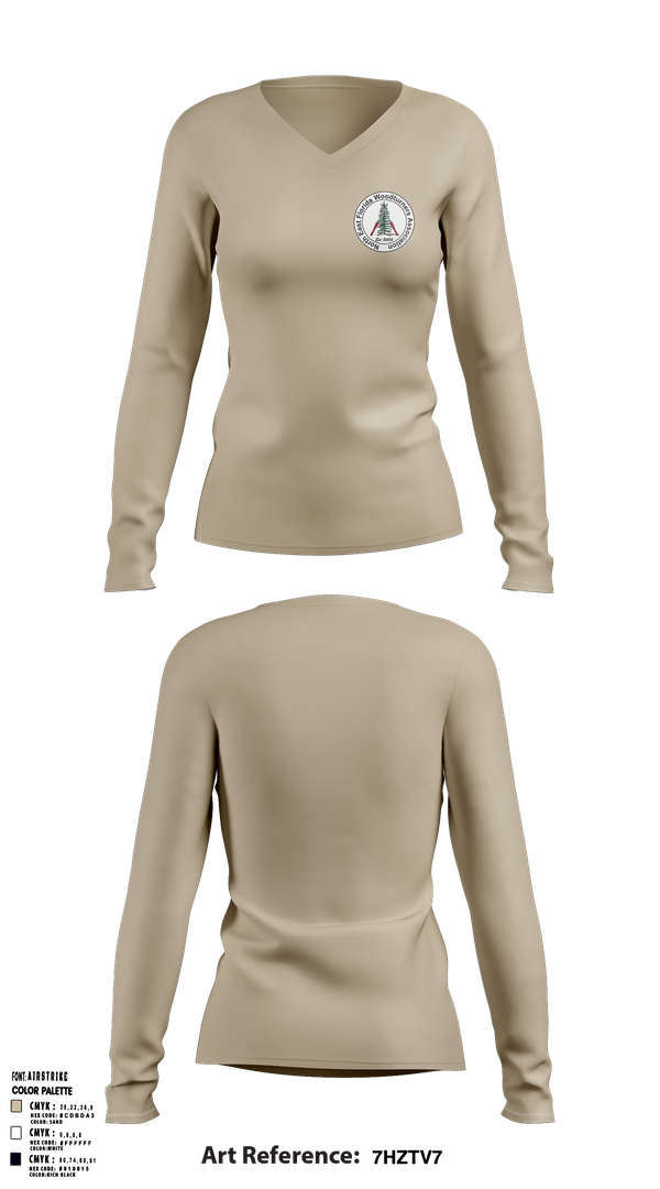 Womens Long Sleeve Vneck Shirt, Northeast Florida Woodturning Association, , Teamtime, Team time, sublimation, custom sports apparel, team uniforms, spirit wear, spiritwear, sports uniforms, custom shirts, team store, custom team store, fundraiser sports, apparel fundraiser