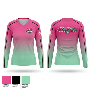 Womens Long Sleeve Vneck Shirt, Lady Sluggers, Softball, Teamtime, Team time, sublimation, custom sports apparel, team uniforms, spirit wear, spiritwear, sports uniforms, custom shirts, team store, custom team store, fundraiser sports, apparel fundraiser