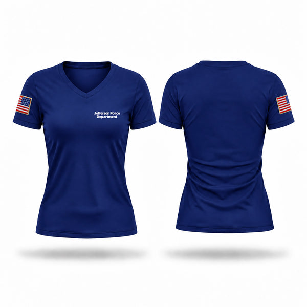 Womens Short Sleeve Vneck Shirt, Jefferson Police Department, Police, Teamtime, Team time, sublimation, custom sports apparel, team uniforms, spirit wear, spiritwear, sports uniforms, custom shirts, team store, custom team store, fundraiser sports, apparel fundraiser