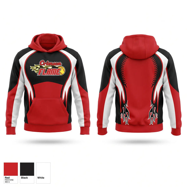 Hoodie, Crimson Flames, Softball, Teamtime, Team time, sublimation, custom sports apparel, team uniforms, spirit wear, spiritwear, sports uniforms, custom shirts, team store, custom team store, fundraiser sports, apparel fundraiser