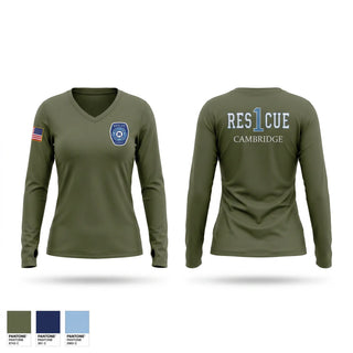 Womens Long Sleeve Vneck Shirt, Cambridge Rescue 1, Fire Department, Teamtime, Team time, sublimation, custom sports apparel, team uniforms, spirit wear, spiritwear, sports uniforms, custom shirts, team store, custom team store, fundraiser sports, apparel fundraiser