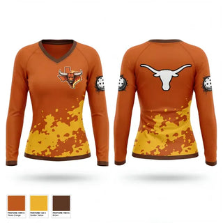 Womens Long Sleeve Vneck Shirt, Texas Pickleball, , Teamtime, Team time, sublimation, custom sports apparel, team uniforms, spirit wear, spiritwear, sports uniforms, custom shirts, team store, custom team store, fundraiser sports, apparel fundraiser