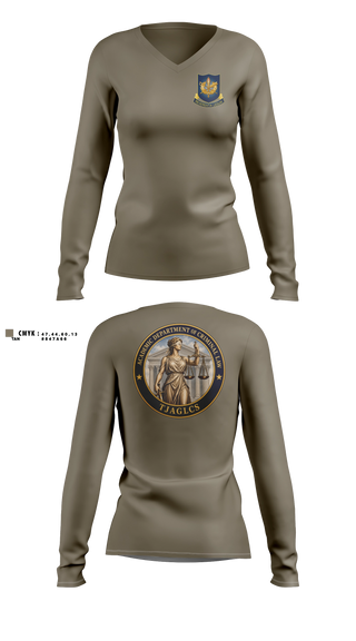 Womens Long Sleeve Vneck Shirt, ADC, TJAGLCS, Army, Teamtime, Team time, sublimation, custom sports apparel, team uniforms, spirit wear, spiritwear, sports uniforms, custom shirts, team store, custom team store, fundraiser sports, apparel fundraiser