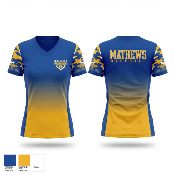 Womens Short Sleeve Vneck Shirt, Mathews Blue Devils, Baseball, Teamtime, Team time, sublimation, custom sports apparel, team uniforms, spirit wear, spiritwear, sports uniforms, custom shirts, team store, custom team store, fundraiser sports, apparel fundraiser