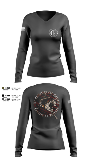 Womens Long Sleeve Vneck Shirt, 1st Battalion 2nd Marines Charlie Co Veteran, Marines, Teamtime, Team time, sublimation, custom sports apparel, team uniforms, spirit wear, spiritwear, sports uniforms, custom shirts, team store, custom team store, fundraiser sports, apparel fundraiser