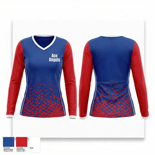 Womens Long Sleeve Vneck Shirt, Ace Angels, Women's Volleyball, Teamtime, Team time, sublimation, custom sports apparel, team uniforms, spirit wear, spiritwear, sports uniforms, custom shirts, team store, custom team store, fundraiser sports, apparel fundraiser