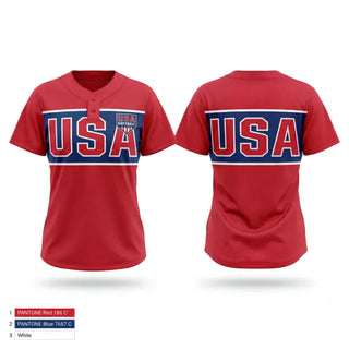 Two Button Softball Jersey, USA Softball of Alaska, Softball, Teamtime, Team time, sublimation, custom sports apparel, team uniforms, spirit wear, spiritwear, sports uniforms, custom shirts, team store, custom team store, fundraiser sports, apparel fundraiser