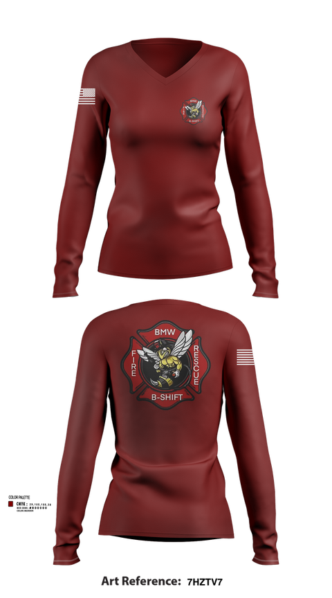 Womens Long Sleeve Vneck Shirt, B-Shift, Fire Department, Teamtime, Team time, sublimation, custom sports apparel, team uniforms, spirit wear, spiritwear, sports uniforms, custom shirts, team store, custom team store, fundraiser sports, apparel fundraiser
