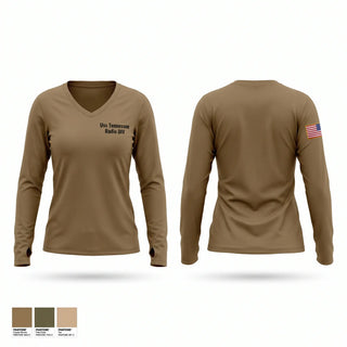 Womens Long Sleeve Vneck Shirt, Uss Tennessee Radio DIV, Navy, Teamtime, Team time, sublimation, custom sports apparel, team uniforms, spirit wear, spiritwear, sports uniforms, custom shirts, team store, custom team store, fundraiser sports, apparel fundraiser