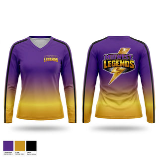 Womens Long Sleeve Vneck Shirt, Midwest Legends Cheer, Cheer, Teamtime, Team time, sublimation, custom sports apparel, team uniforms, spirit wear, spiritwear, sports uniforms, custom shirts, team store, custom team store, fundraiser sports, apparel fundraiser