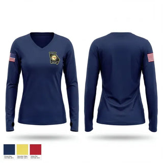 Womens Long Sleeve Vneck Shirt, Georgia Department of Public Safety, Police, Teamtime, Team time, sublimation, custom sports apparel, team uniforms, spirit wear, spiritwear, sports uniforms, custom shirts, team store, custom team store, fundraiser sports, apparel fundraiser