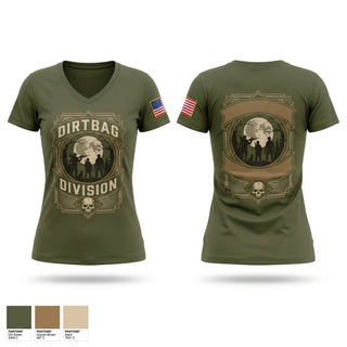 Womens Short Sleeve Vneck Shirt, Dirtbag Division, Army, Teamtime, Team time, sublimation, custom sports apparel, team uniforms, spirit wear, spiritwear, sports uniforms, custom shirts, team store, custom team store, fundraiser sports, apparel fundraiser
