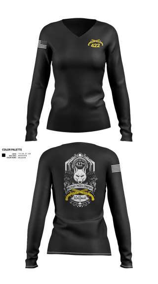 Womens Long Sleeve Vneck Shirt, 422nd Military Police Company, Army, Teamtime, Team time, sublimation, custom sports apparel, team uniforms, spirit wear, spiritwear, sports uniforms, custom shirts, team store, custom team store, fundraiser sports, apparel fundraiser