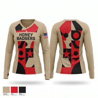 Womens Long Sleeve Vneck Shirt, Honey badgers, Army, Teamtime, Team time, sublimation, custom sports apparel, team uniforms, spirit wear, spiritwear, sports uniforms, custom shirts, team store, custom team store, fundraiser sports, apparel fundraiser