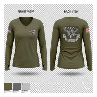 Womens Long Sleeve Vneck Shirt, Bedford County Sheriff SWAT, Police, Teamtime, Team time, sublimation, custom sports apparel, team uniforms, spirit wear, spiritwear, sports uniforms, custom shirts, team store, custom team store, fundraiser sports, apparel fundraiser