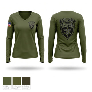 Womens Long Sleeve Vneck Shirt, Montgomery County Sheriff’s Office, Police, Teamtime, Team time, sublimation, custom sports apparel, team uniforms, spirit wear, spiritwear, sports uniforms, custom shirts, team store, custom team store, fundraiser sports, apparel fundraiser