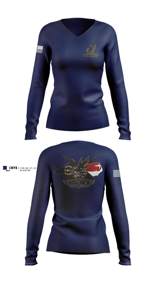 Womens Long Sleeve Vneck Shirt, 145 SFS, Air Force, Teamtime, Team time, sublimation, custom sports apparel, team uniforms, spirit wear, spiritwear, sports uniforms, custom shirts, team store, custom team store, fundraiser sports, apparel fundraiser
