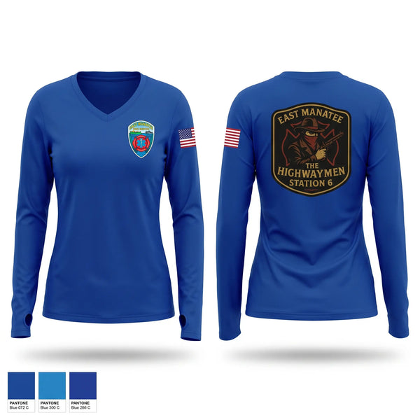 Womens Long Sleeve Vneck Shirt, East Manatee, Fire Department, Teamtime, Team time, sublimation, custom sports apparel, team uniforms, spirit wear, spiritwear, sports uniforms, custom shirts, team store, custom team store, fundraiser sports, apparel fundraiser