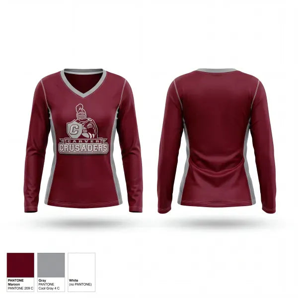 Womens Long Sleeve Vneck Shirt, Carver Crusaders Field Hockey, Field Hockey, Teamtime, Team time, sublimation, custom sports apparel, team uniforms, spirit wear, spiritwear, sports uniforms, custom shirts, team store, custom team store, fundraiser sports, apparel fundraiser