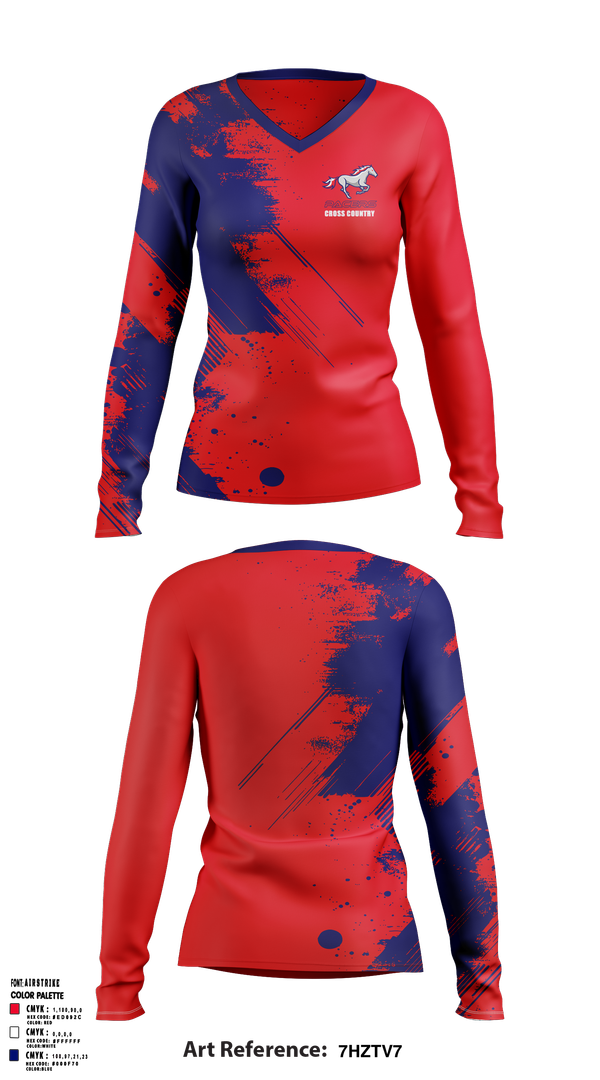 Womens Long Sleeve Vneck Shirt, Plaza Park, Cross Country, Teamtime, Team time, sublimation, custom sports apparel, team uniforms, spirit wear, spiritwear, sports uniforms, custom shirts, team store, custom team store, fundraiser sports, apparel fundraiser