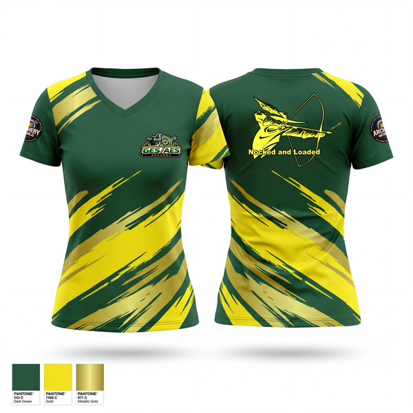 Womens Short Sleeve Vneck Shirt, GES / AES ARCHERY, E-Sports, Teamtime, Team time, sublimation, custom sports apparel, team uniforms, spirit wear, spiritwear, sports uniforms, custom shirts, team store, custom team store, fundraiser sports, apparel fundraiser