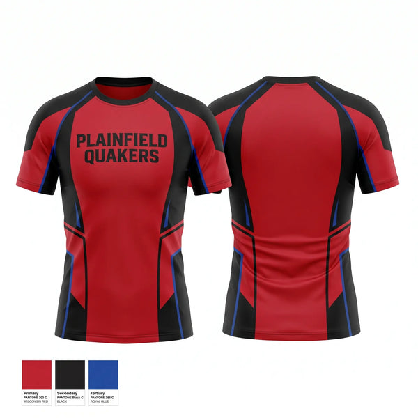 Short Sleeve Rash Guard Shirt, Plainfield Quakers, Wrestling, Teamtime, Team time, sublimation, custom sports apparel, team uniforms, spirit wear, spiritwear, sports uniforms, custom shirts, team store, custom team store, fundraiser sports, apparel fundraiser