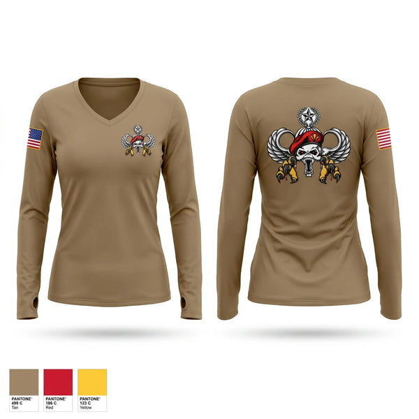 Womens Long Sleeve Vneck Shirt, 3RD PLT, Army, Teamtime, Team time, sublimation, custom sports apparel, team uniforms, spirit wear, spiritwear, sports uniforms, custom shirts, team store, custom team store, fundraiser sports, apparel fundraiser