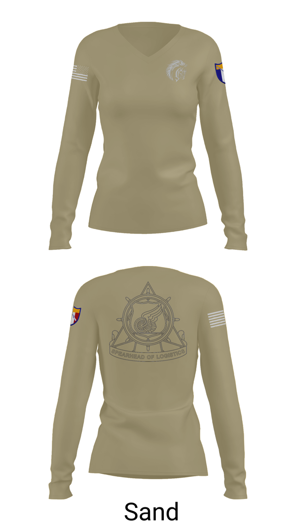 Womens Long Sleeve Vneck Shirt, 2112th Transportation Company, , Teamtime, Team time, sublimation, custom sports apparel, team uniforms, spirit wear, spiritwear, sports uniforms, custom shirts, team store, custom team store, fundraiser sports, apparel fundraiser
