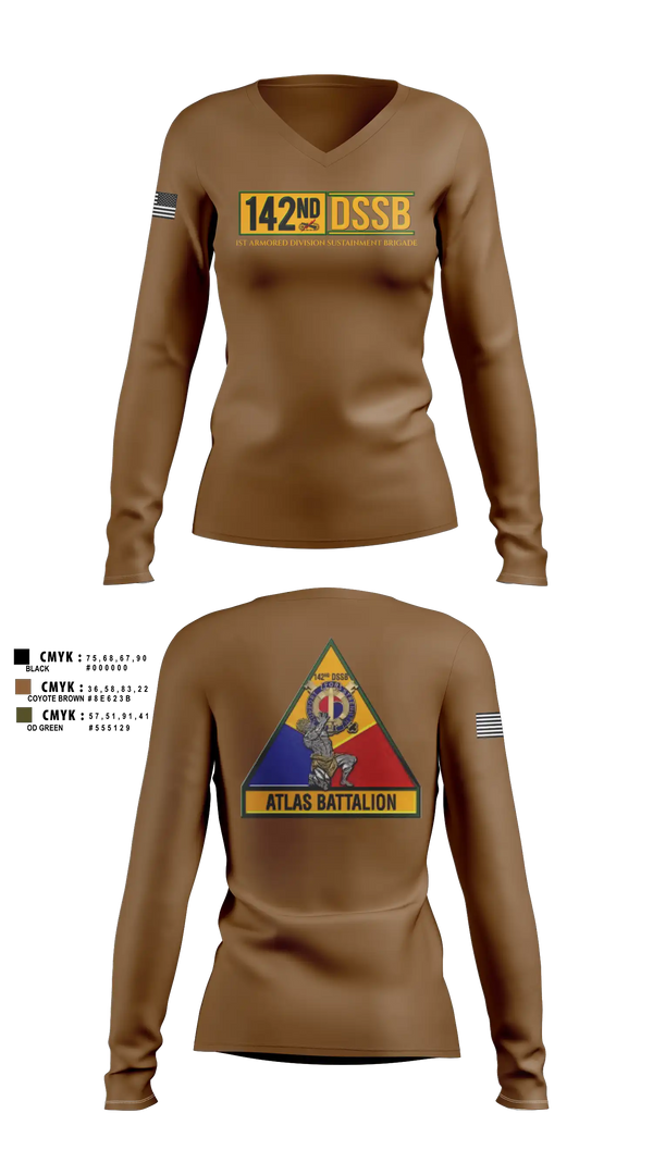 Womens Long Sleeve Vneck Shirt, 142d DSSB, Army, Teamtime, Team time, sublimation, custom sports apparel, team uniforms, spirit wear, spiritwear, sports uniforms, custom shirts, team store, custom team store, fundraiser sports, apparel fundraiser